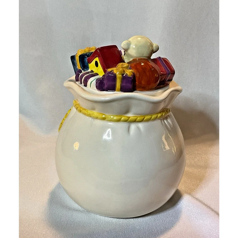 Spode Christmas Tree Teddy Bear Gifts Ceramic Cookie Candy Jar w/Lid 7